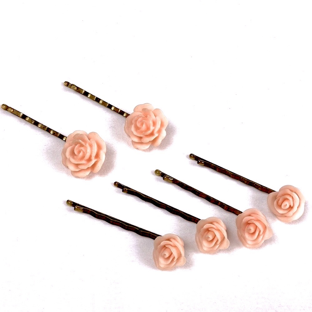Set of 6 Pink Flower Hair Pin, Wedding Hair Jewelry Flower Hair Bobby Pin Bridal